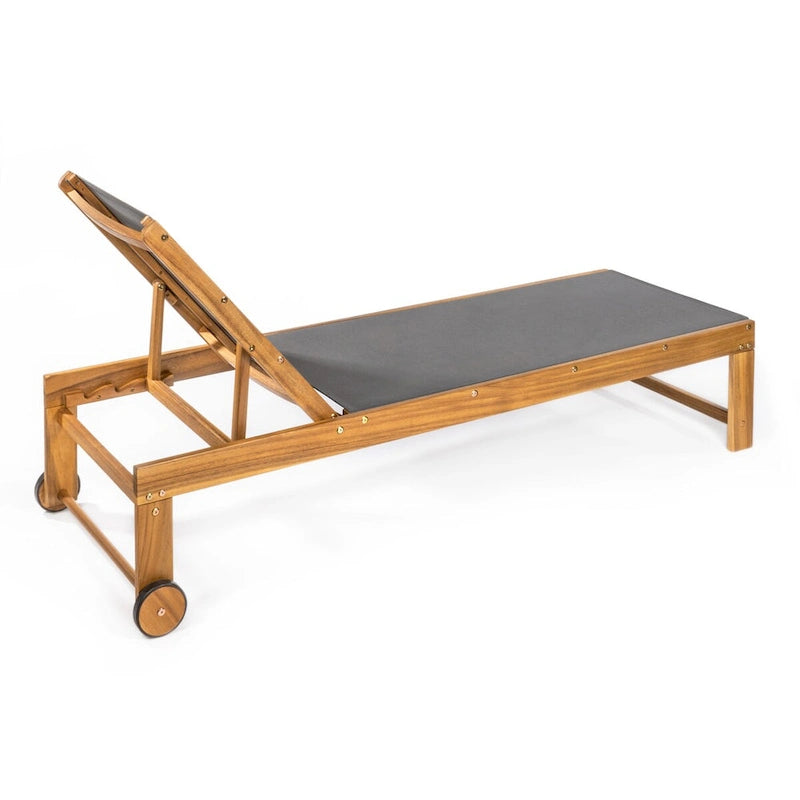 Barclay Coastal Modern Acacia Wood Mesh 3-Position Outdoor Chaise Lounge Set with Side Table, by JONATHAN Y