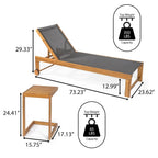 Barclay Coastal Modern Acacia Wood Mesh 3-Position Outdoor Chaise Lounge Set with Side Table, by JONATHAN Y