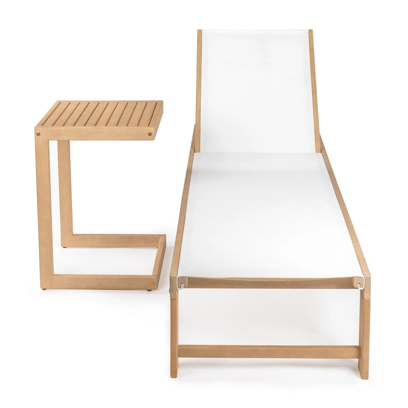 Barclay Coastal Modern Acacia Wood Mesh 3-Position Outdoor Chaise Lounge Set with Side Table, by JONATHAN Y