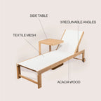 Barclay Coastal Modern Acacia Wood Mesh 3-Position Outdoor Chaise Lounge Set with Side Table, by JONATHAN Y