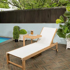 Barclay Coastal Modern Acacia Wood Mesh 3-Position Outdoor Chaise Lounge Set with Side Table, by JONATHAN Y
