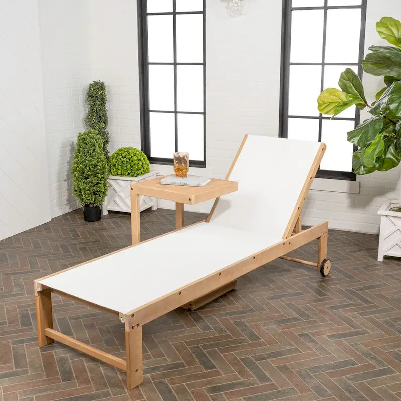 Barclay Coastal Modern Acacia Wood Mesh 3-Position Outdoor Chaise Lounge Set with Side Table, by JONATHAN Y