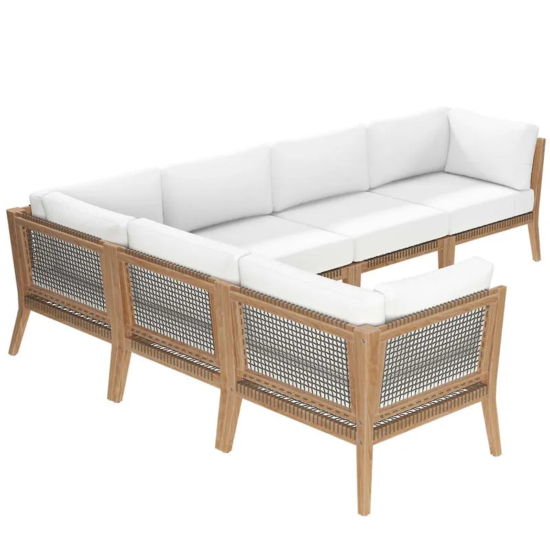 Clearwater Outdoor Patio Teak Wood 6-Piece Sectional Sofa