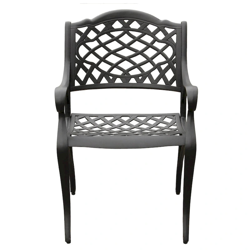 Ornate Traditional Outdoor Cast Aluminum Black Patio Dining Chair