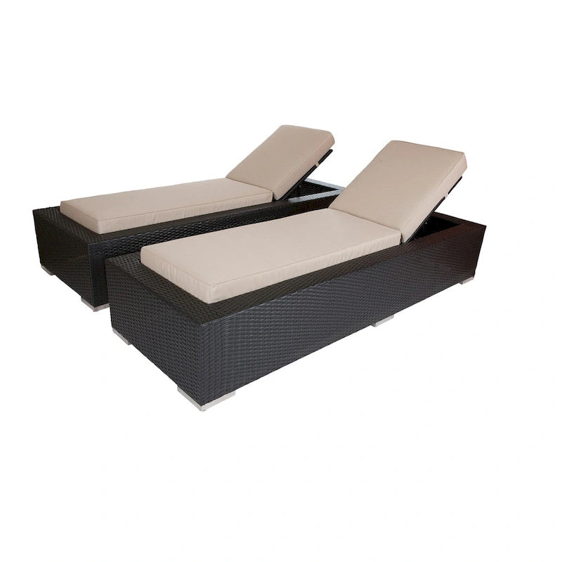 Ohana Outdoor Patio 2 Piece Black Wicker Chaise Lounge Set - No Assembly