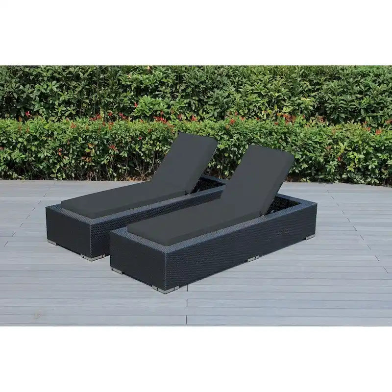 Ohana Outdoor Patio 2 Piece Black Wicker Chaise Lounge Set - No Assembly