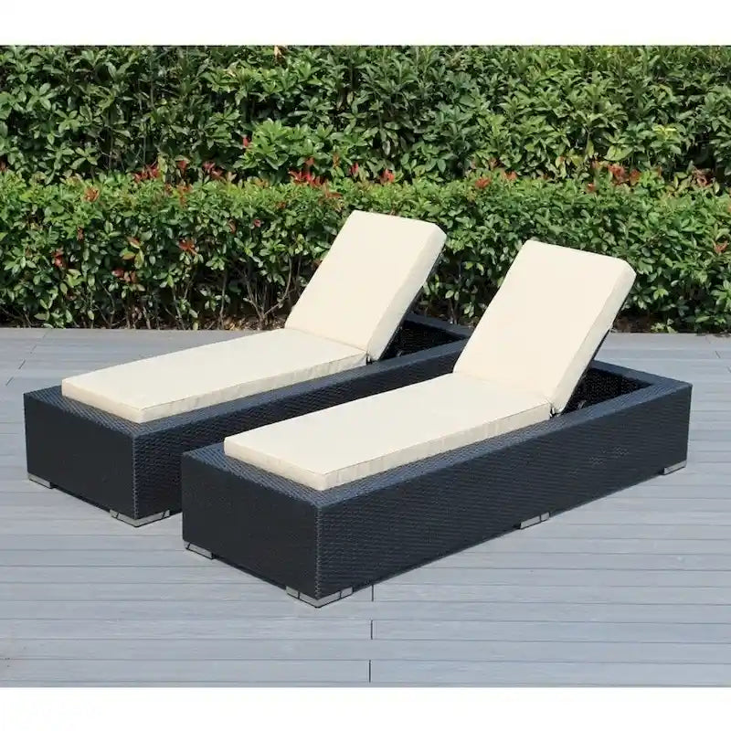 Ohana Outdoor Patio 2 Piece Black Wicker Chaise Lounge Set - No Assembly