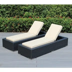 Ohana Outdoor Patio 2 Piece Black Wicker Chaise Lounge Set - No Assembly