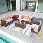 Outdoor 8 Pieces Wicker Sectional Sofa Set w/ Storage Box