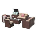 Outdoor 8 Pieces Wicker Sectional Sofa Set w/ Storage Box