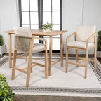Javea Modern Coastal 3-Piece Acacia Wood Outdoor Bar Set with Cushions, by JONATHAN Y