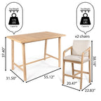 Javea Modern Coastal 3-Piece Acacia Wood Outdoor Bar Set with Cushions, by JONATHAN Y
