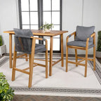 Javea Modern Coastal 3-Piece Acacia Wood Outdoor Bar Set with Cushions, by JONATHAN Y