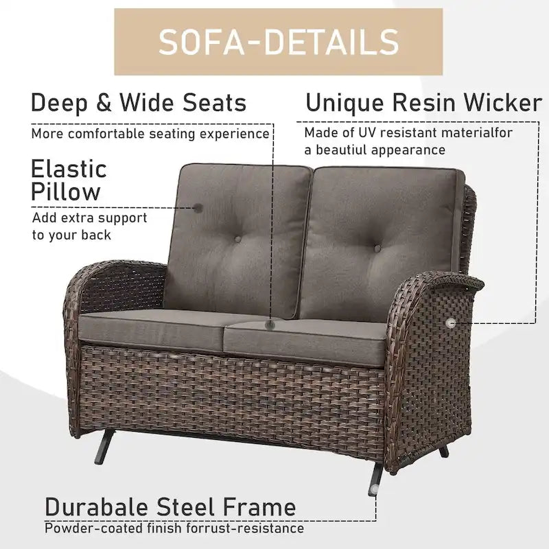 Glider Furniture Sofa with Swivel Chairs - Brown
