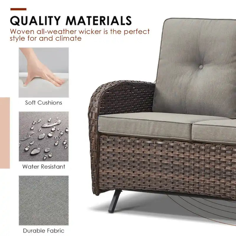 Glider Furniture Sofa with Swivel Chairs - Brown