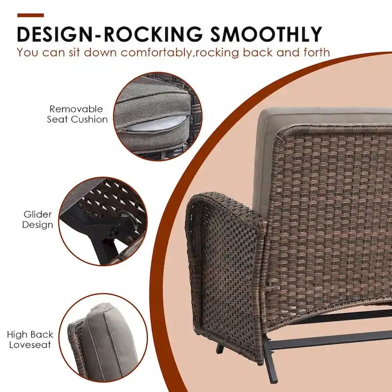 Glider Furniture Sofa with Swivel Chairs - Brown