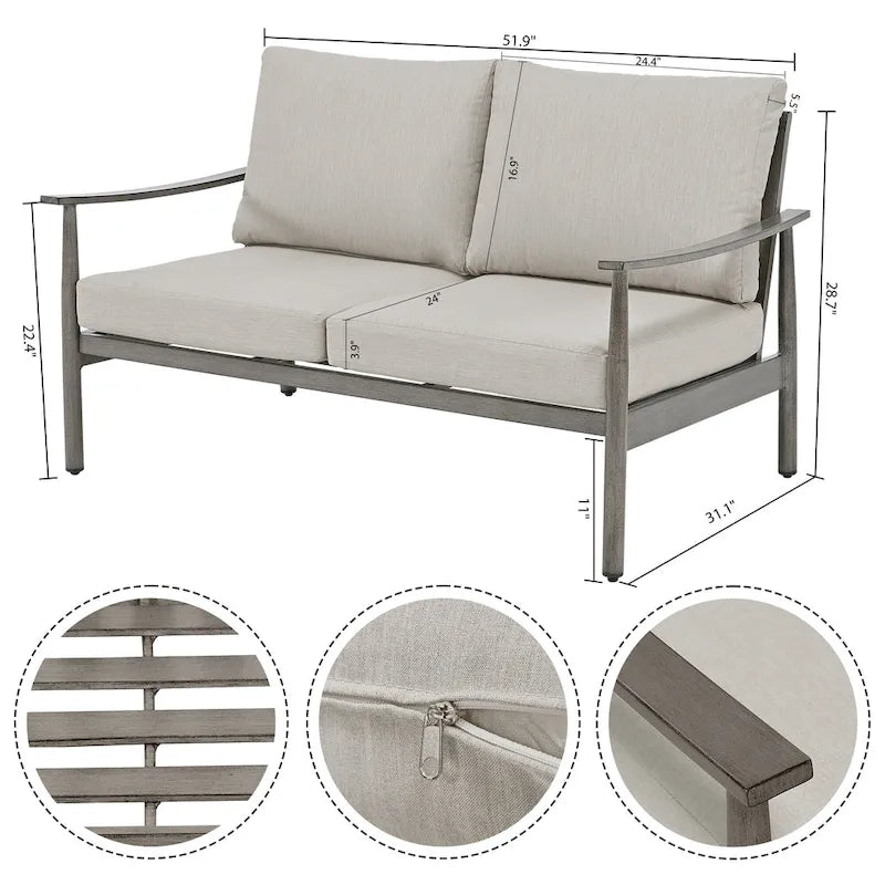 7-Piece Aluminum Patio Conversation Set, 3-Seat Outdoor Couch and Loveseat with Ottomans and Coffee Table