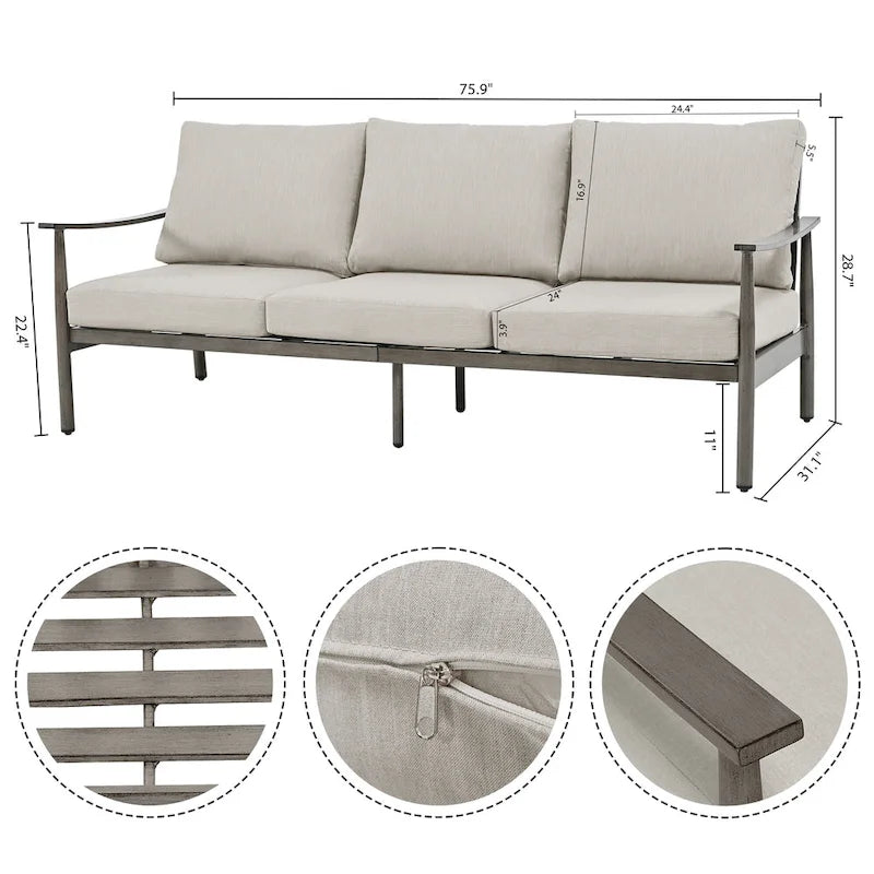 7-Piece Aluminum Patio Conversation Set, 3-Seat Outdoor Couch and Loveseat with Ottomans and Coffee Table