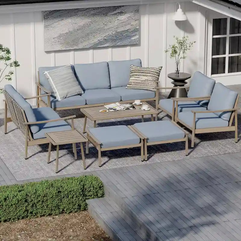 7-Piece Aluminum Patio Conversation Set, 3-Seat Outdoor Couch and Loveseat with Ottomans and Coffee Table
