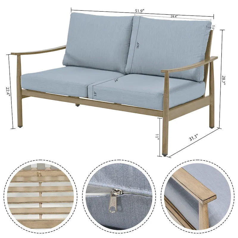 7-Piece Aluminum Patio Conversation Set, 3-Seat Outdoor Couch and Loveseat with Ottomans and Coffee Table
