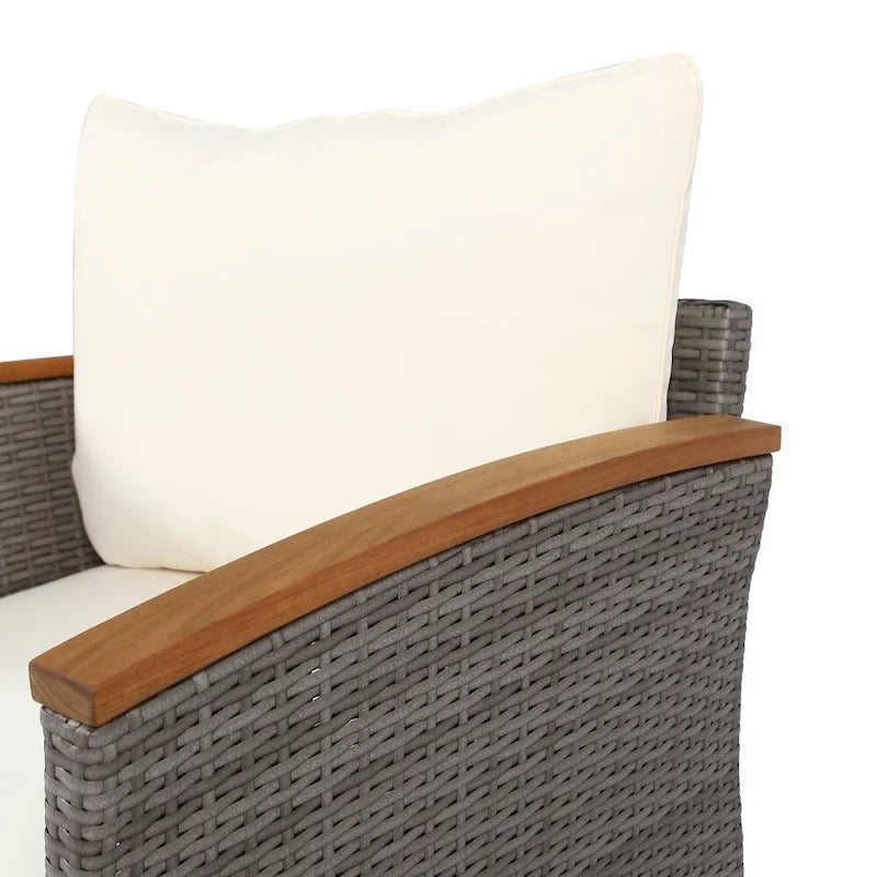 9-Piece Patio Rattan Furniture Set, Outdoor Conversation Set With Acacia Wood Legs and Tabletop