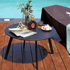 Black Round Steel Patio Outdoor End Table, Weather-Resistant Large Outside Side Table for Garden Balcony Yard