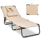 Beach Chaise Lounge Chair with Face Hole and Removable Pillow