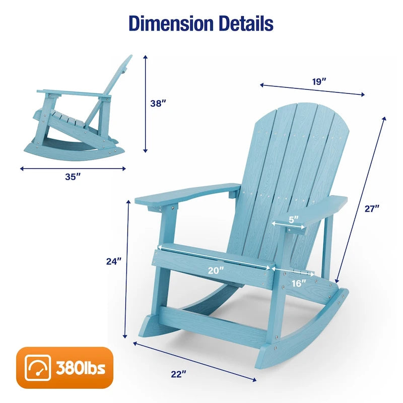 WINSOON HIPS All Weather Outdoor Indoor Rocking Chair, Rocking Adirondack Chair