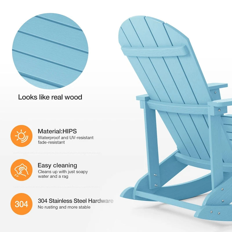 WINSOON HIPS All Weather Outdoor Indoor Rocking Chair, Rocking Adirondack Chair