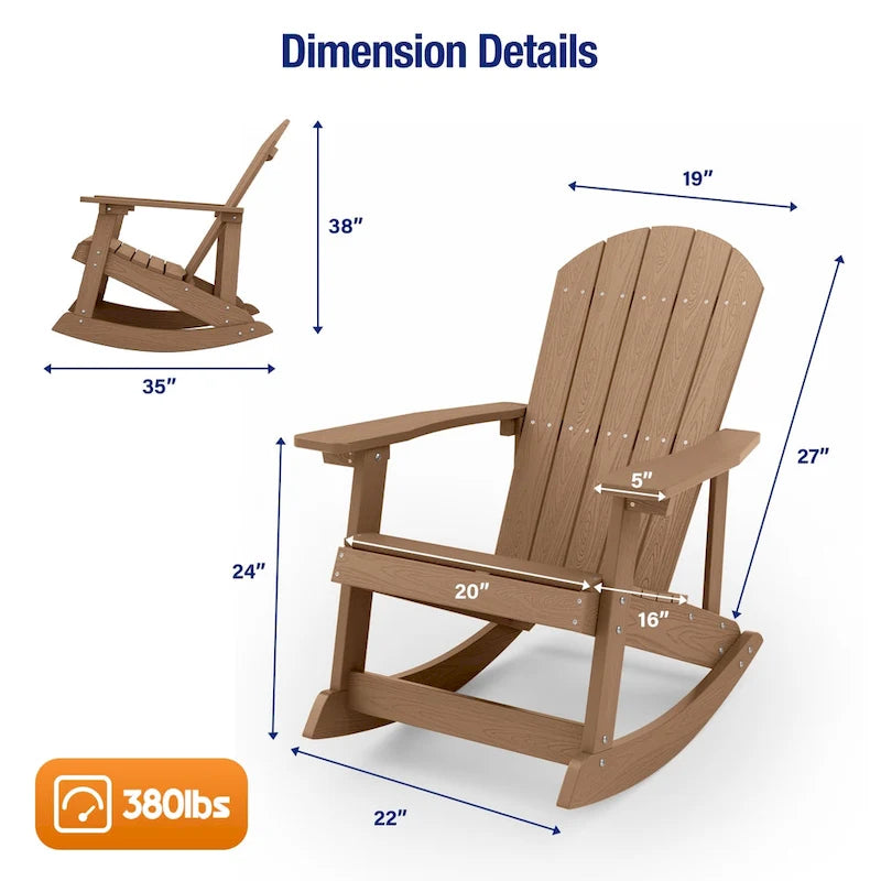 WINSOON HIPS All Weather Outdoor Indoor Rocking Chair, Rocking Adirondack Chair