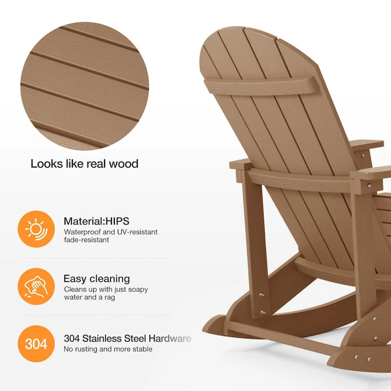 WINSOON HIPS All Weather Outdoor Indoor Rocking Chair, Rocking Adirondack Chair