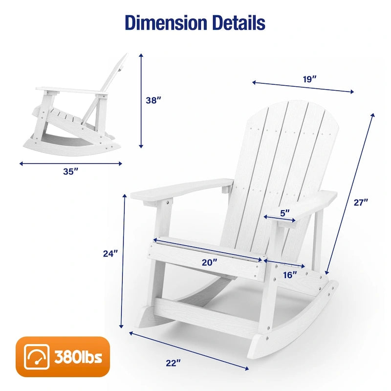 WINSOON HIPS All Weather Outdoor Indoor Rocking Chair, Rocking Adirondack Chair