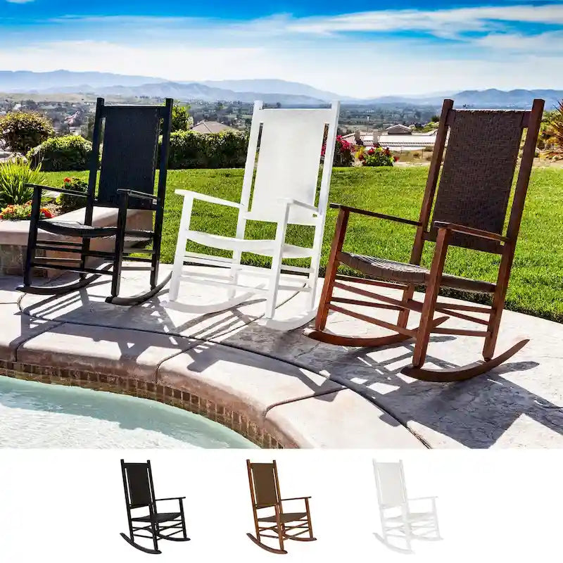 Hampton Genuine Hardwood Rocking Chair with Weather-Resistant Woven Wicker Back