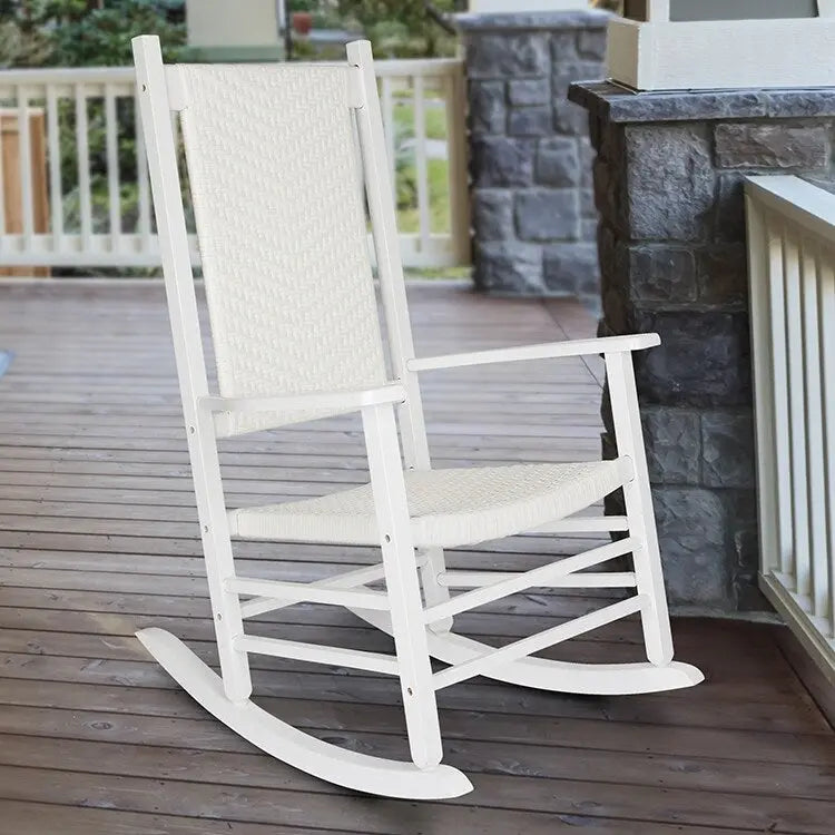 Hampton Genuine Hardwood Rocking Chair with Weather-Resistant Woven Wicker Back