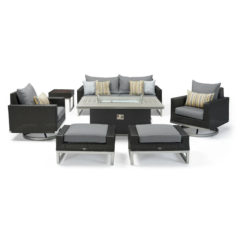 Milo Espresso 7 Piece Sunbrella Outdoor Patio Motion Fire Set