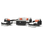 Milo Espresso 7 Piece Sunbrella Outdoor Patio Motion Fire Set