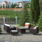 Milo Espresso 7 Piece Sunbrella Outdoor Patio Motion Fire Set