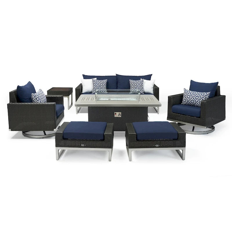Milo Espresso 7 Piece Sunbrella Outdoor Patio Motion Fire Set