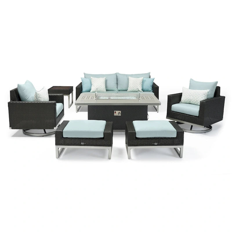 Milo Espresso 7 Piece Sunbrella Outdoor Patio Motion Fire Set