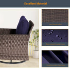 LIVOOSUN 3-Piece Patio Sofa Set Brown Rattan Swivel Rocking Chair Glass Table