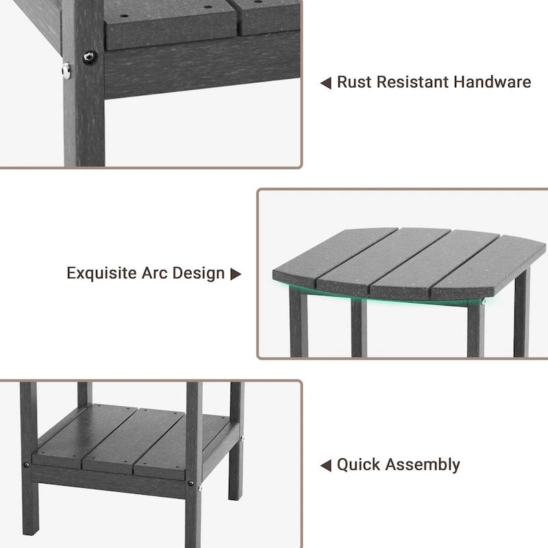 Weather-Resistant HDPE Outdoor Side Table - Modern Patio Accent Furniture - 8' x 10'
