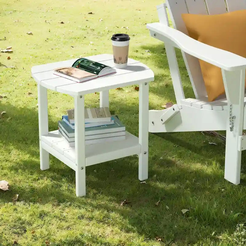 Weather-Resistant HDPE Outdoor Side Table - Modern Patio Accent Furniture - 8' x 10'