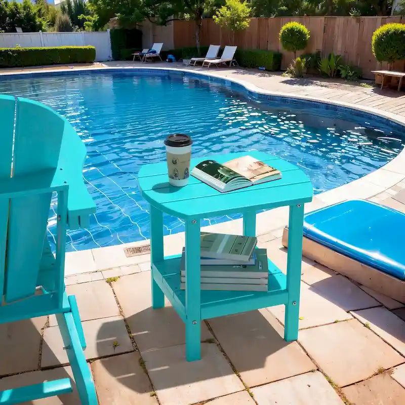 Weather-Resistant HDPE Outdoor Side Table - Modern Patio Accent Furniture - 8' x 10'