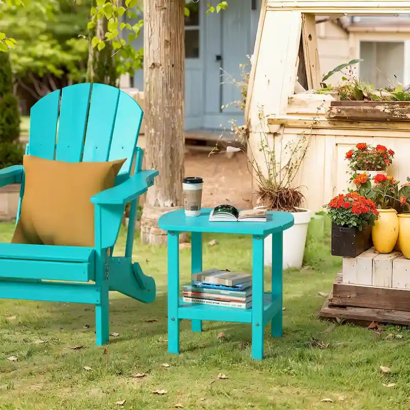 Weather-Resistant HDPE Outdoor Side Table - Modern Patio Accent Furniture - 8' x 10'