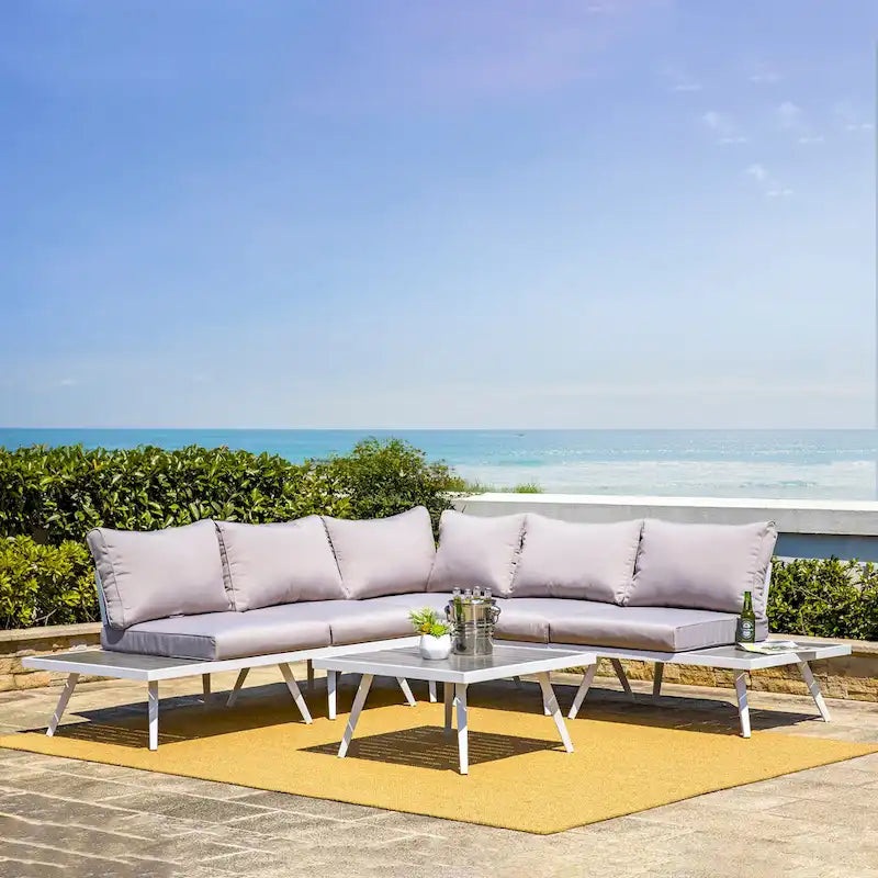 Glitzhome Outdoor Modern Patio Aluminum Sectional Seater Sofa or Coffee Side Table