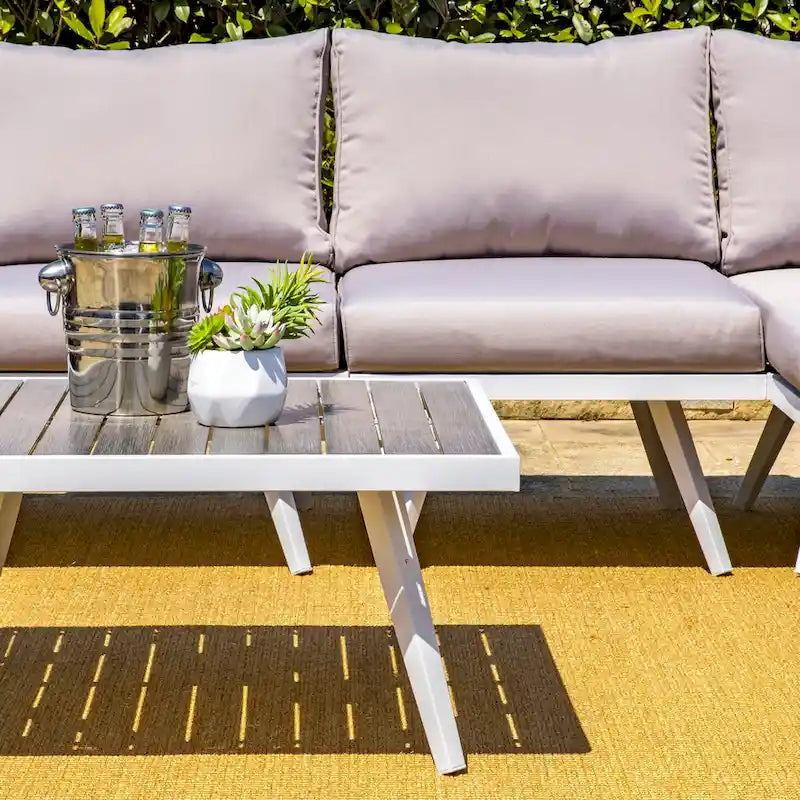 Glitzhome Outdoor Modern Patio Aluminum Sectional Seater Sofa or Coffee Side Table