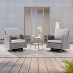 LIVOOSUN 3-Piece Patio Sofa Set Gray Rattan Swivel Rocking Chair Glass Table
