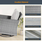 LIVOOSUN 3-Piece Patio Sofa Set Gray Rattan Swivel Rocking Chair Glass Table