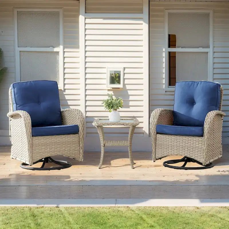 Outdoor Swivel Rocking Chairs Set of 3 - Light Beige