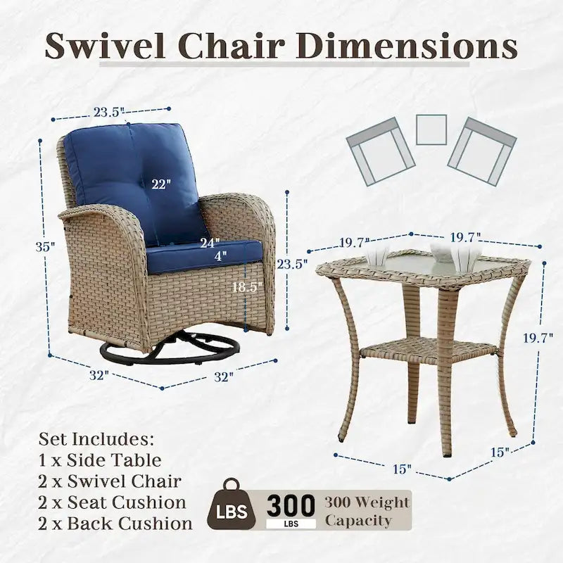Outdoor Swivel Rocking Chairs Set of 3 - Light Beige